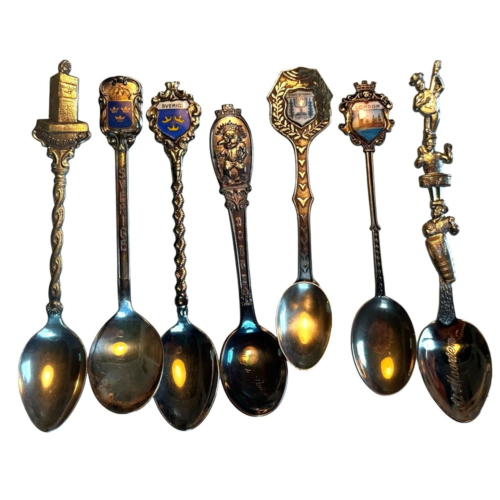 Vintage Souvenir Spoons Sweden Norway Arctic Circle Israel‎ London St Maarten